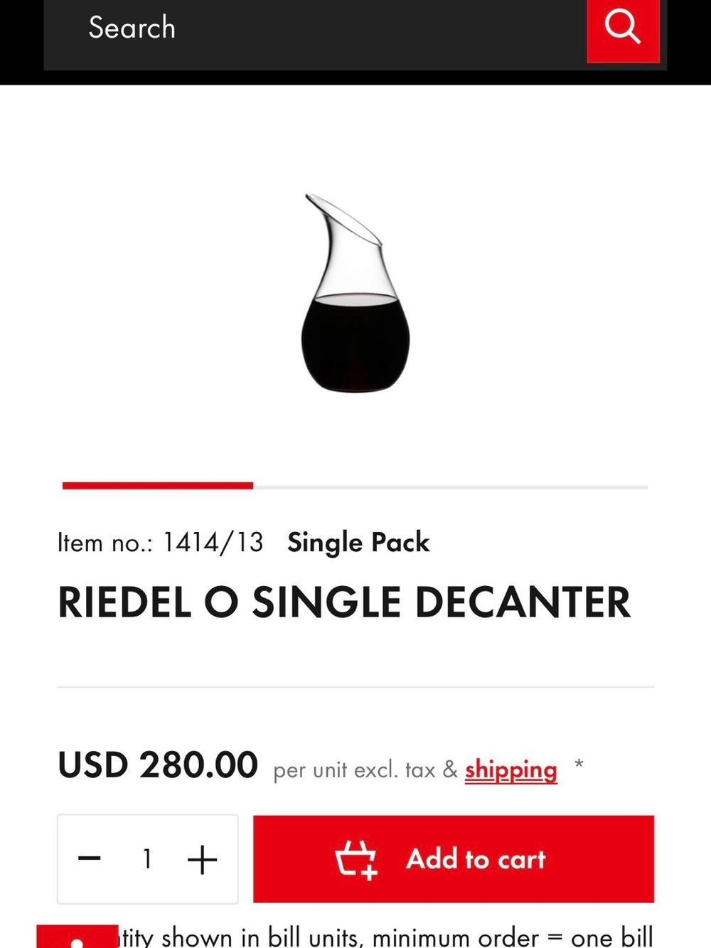 NEW W/BOX (Never Used) RIEDEL O SINGLE DECANTER (Retail $280)HANDMADE IN AUSTRIA